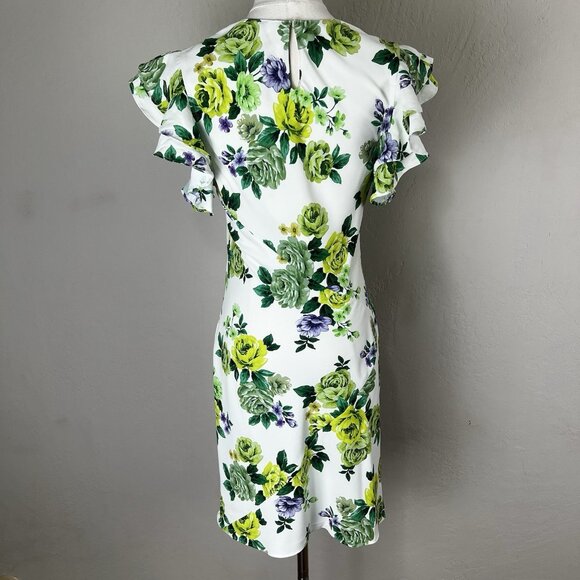 Amanda Uprichard Dress White Green Floral Size Small Fiori Mini Ruffle Sleeve - Picture 5 of 10
